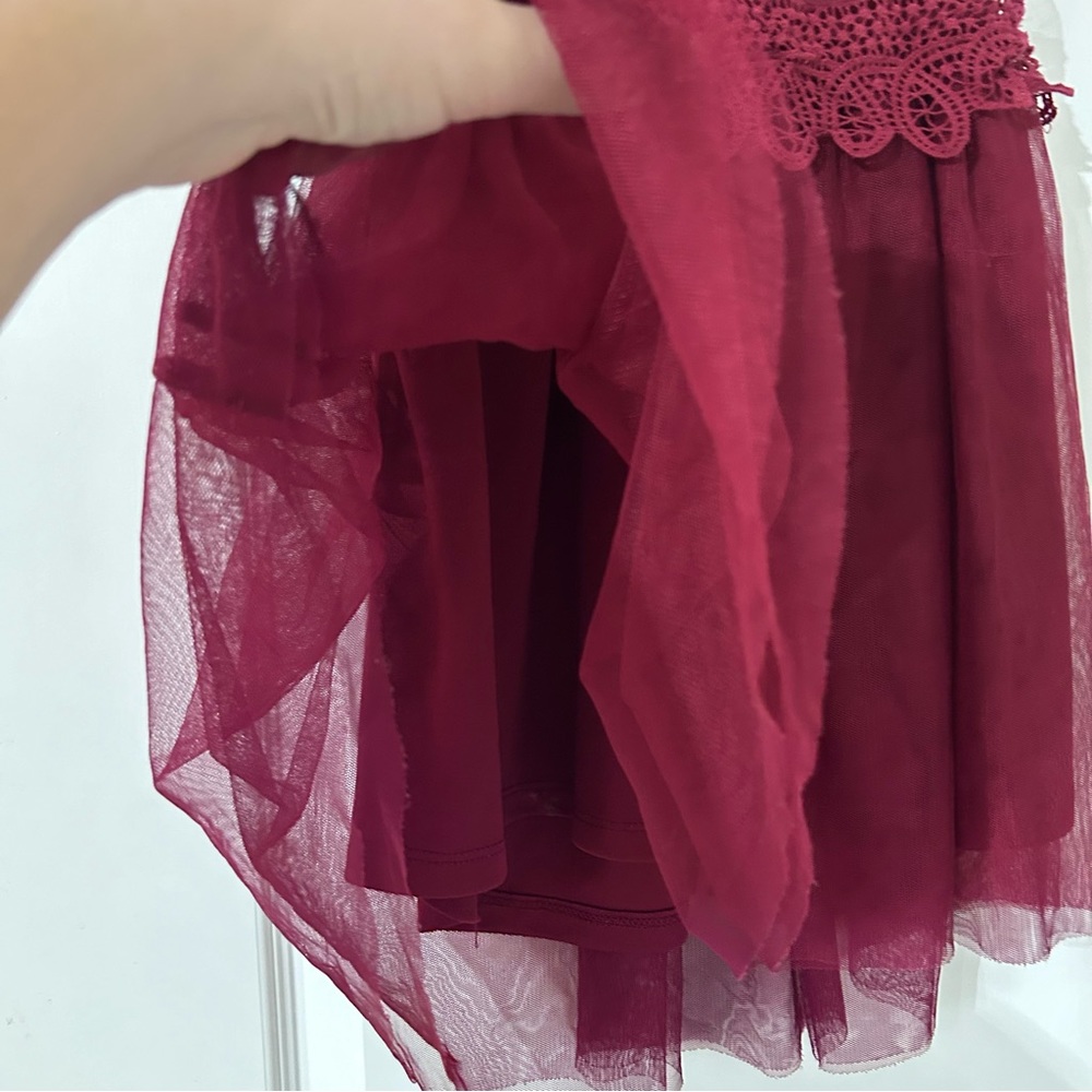 Btween Girls Maroon Holiday Festive Mesh Dress‎ Size 6X Floral Pink Long Tank - Picture 3 of 5